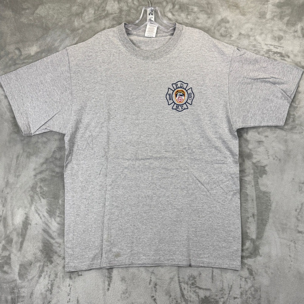 VTG Jerzees FDNY Fire Department City of New York Graphic T-Shirt Mens XL Grey